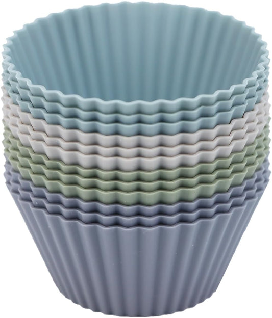 Silicone Baking Muffin Cups 12 Pack, Reusable Cupcake Liners Cake Molds, BPA Free, Dishwasher Safe(Grey Series, Regular Size)