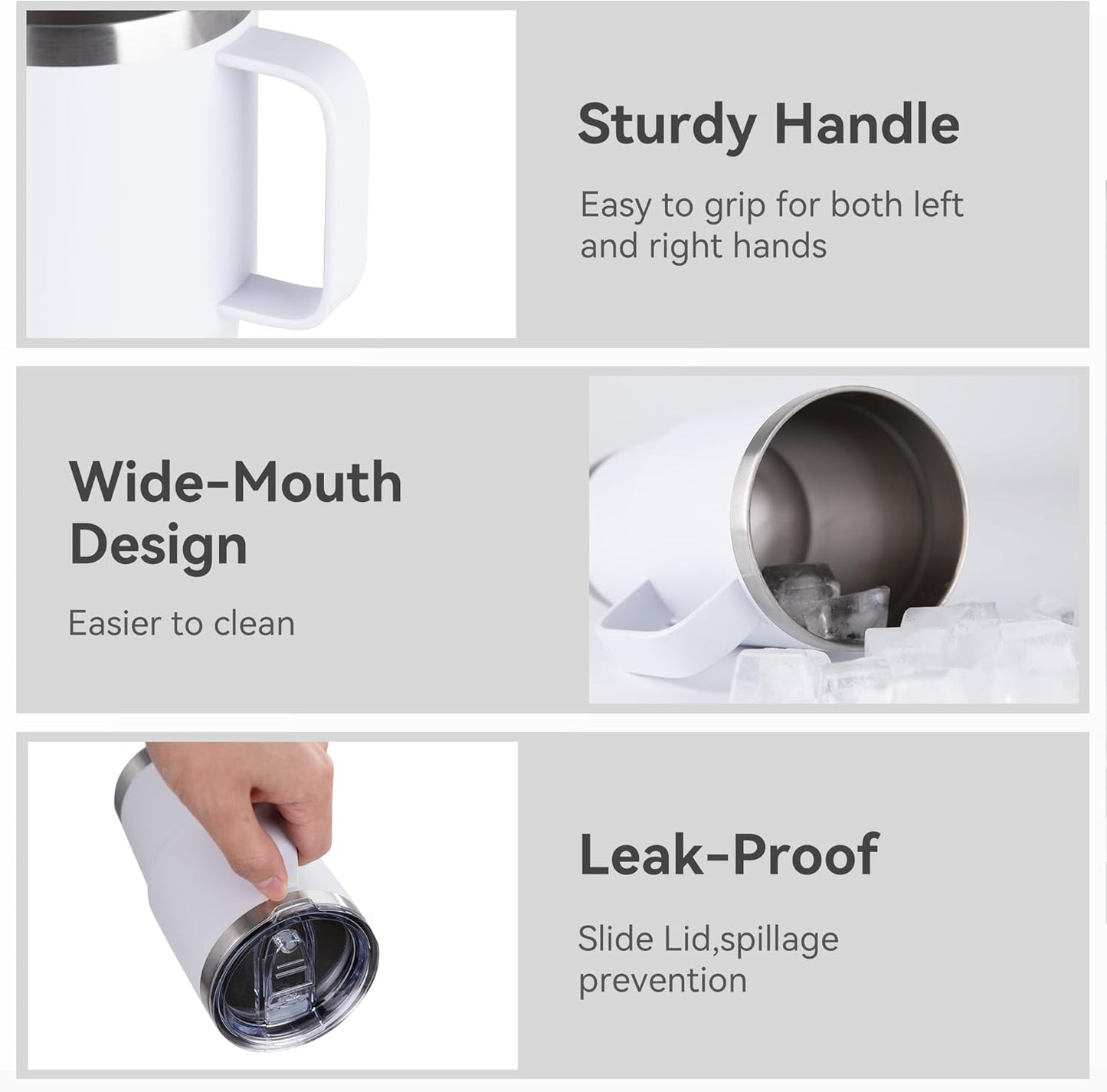 HASLE OUTFITTERS 20oz Tumbler Bulk with Lid, Stainless Steel Tumbler Bulk with Handle, Metal Insulated Travel Coffee Mug Set with Handle, Double Wall Vacuum Leak Proof Tumbler Cup, White 6 Pack