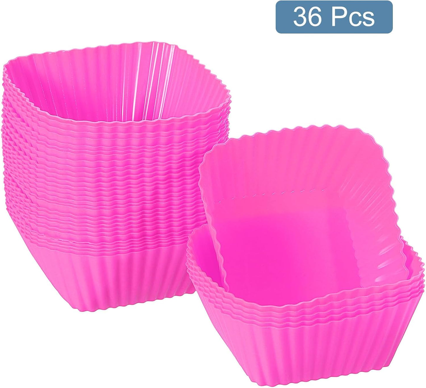 uxcell 36Pcs Silicone Cupcake Baking Cups, Silicone Muffins Liners Non-Stick Square Baking Cups, for Cooking Eggs Baking Muffins and Make a Cake(Rose Red)