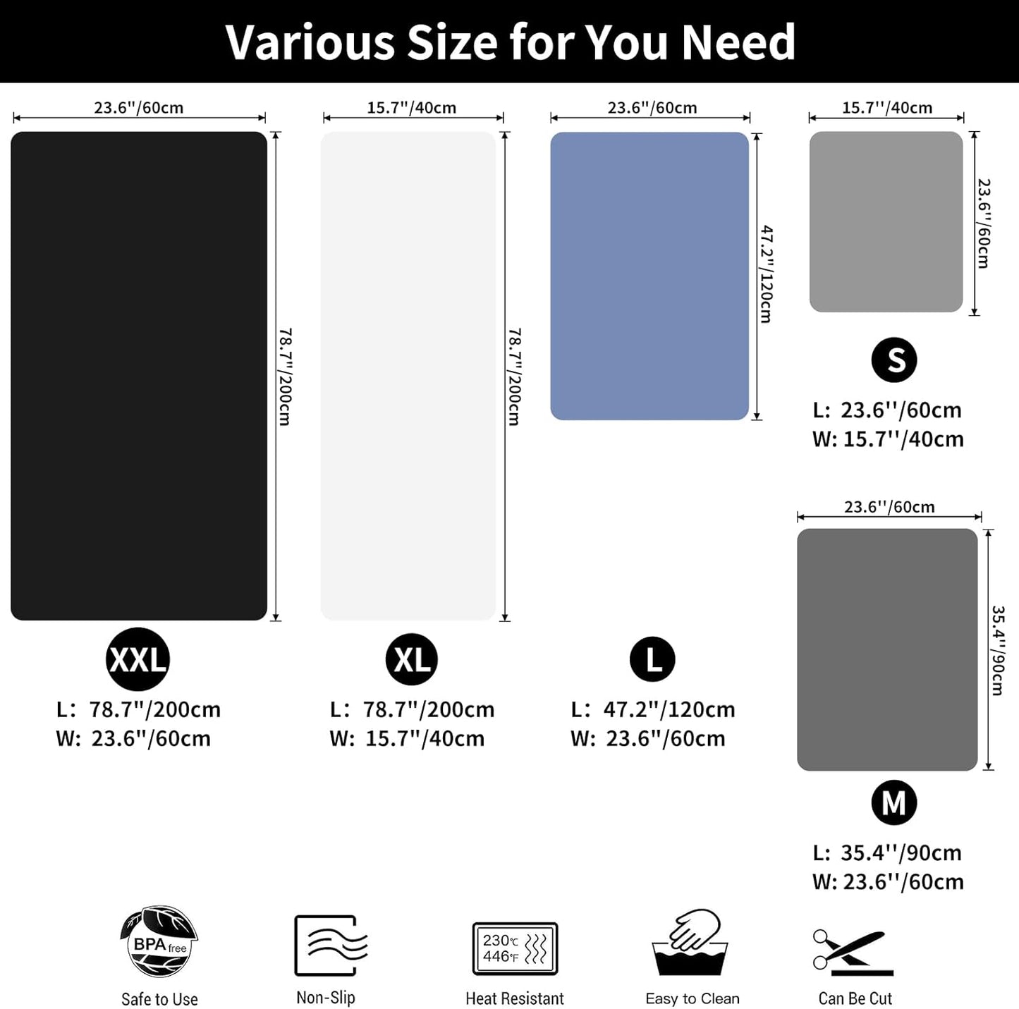 2MM Thick Silicone Countertop Mat, 35.4"x 23.6" Silicone Mats for Kitchen Counter, Nonslip Heat Resistant Mat, Large Kitchen Counter Mats, Waterproof Countertop Protector(Green)