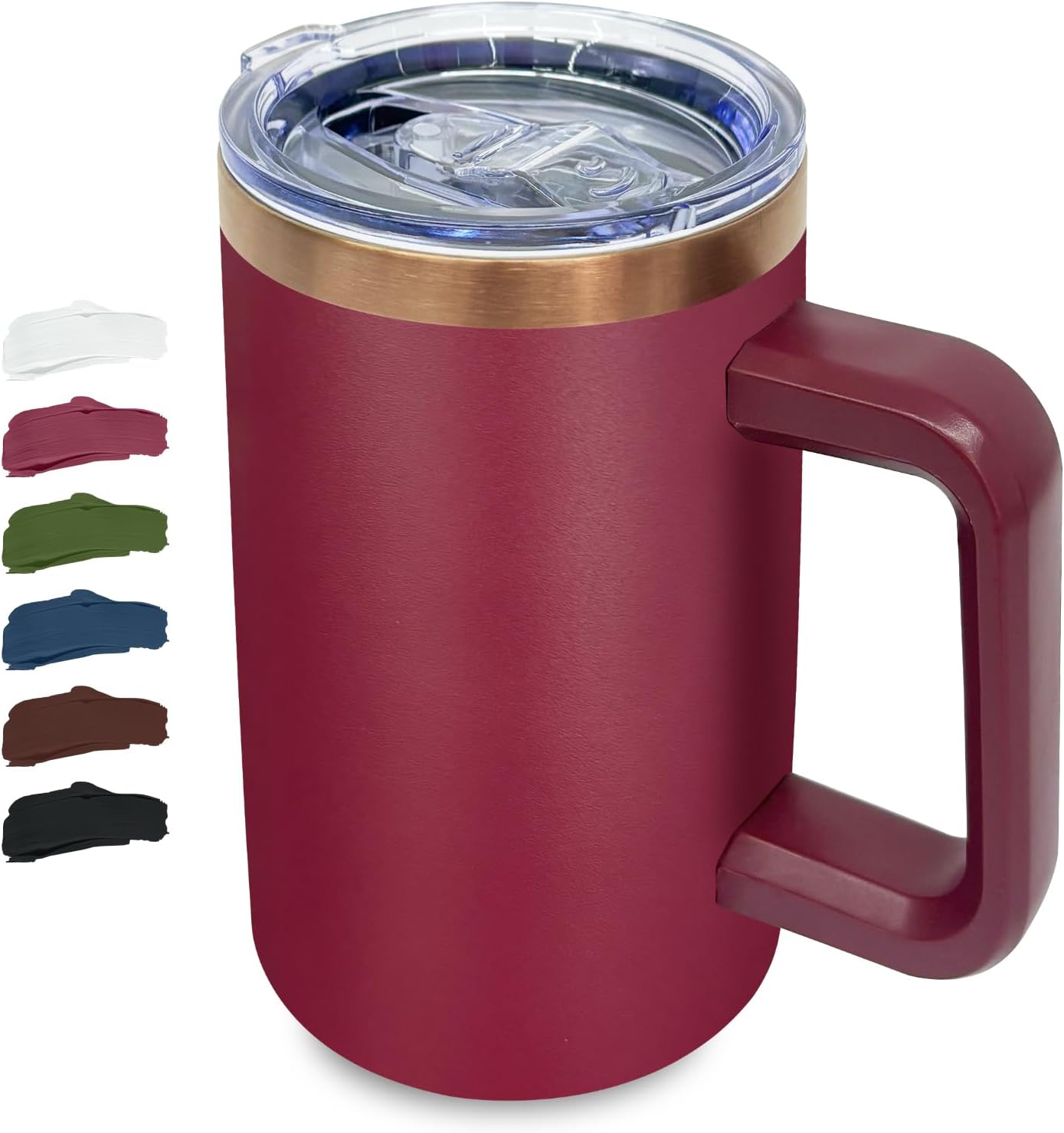 20 oz Insulated Coffee Mug with Lid, Stainless Steel Coffee Tumbler Bulk, Double Wall Vacuum Travel Mug with Handle, Leakproof Powder Coated Coffee Cups for Hot and Cold Drinks (Red,1 pack)