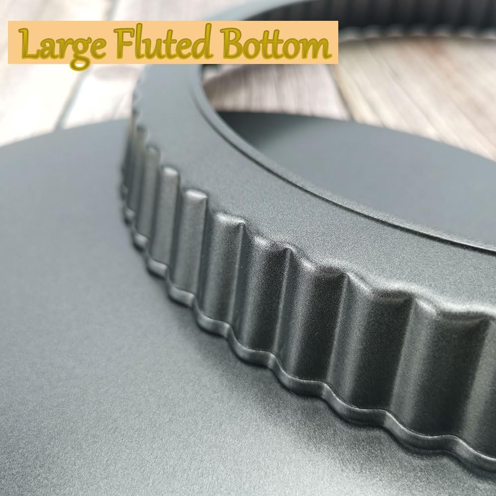 9 Inch Tart Pan with Removable Bottom, Carbon Steel Heavy Duty Nonstick Quiche Pan- Fluted Edges, Loose Bottom, 1.2-Inch Depth for Baking Fruit Tarts, Pies
