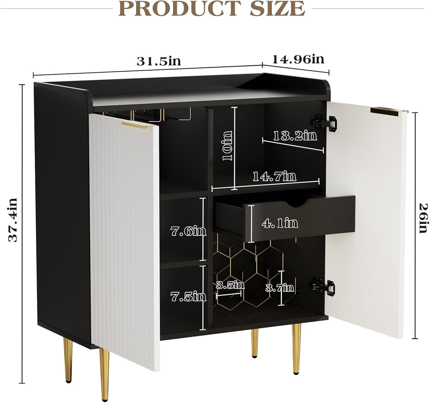 EOYUTLLY Coffee Bar Cabinet with Wine Rack & Glass Holder, Kitchen Wine Cabinet with Drawer and Storage, Liquor Bar Cabinet for Living Room Dining Room, Black Frame + White Door