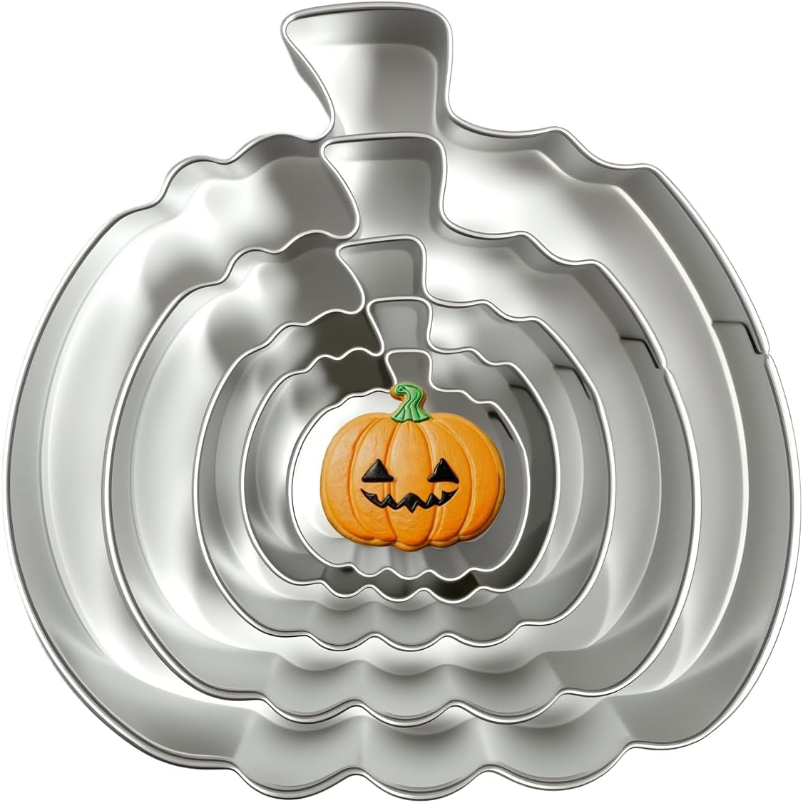 Pumpkin Cookie Cutters Set with Box, 5Pcs Large to Tiny Size - 3.94'', 2.95'', 2.05'',1.57'', 1.18'', Stainless Steel Fondant Biscuit Mold for Halloween Fall Thanksgiving Day Holiday Party Decoration