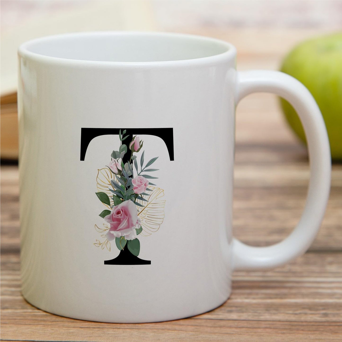 Retreez Initial A-Z Floral Botanical Bouquet Alphabet Monogrammed Monogram Mug 11 Oz Ceramic Tea Coffee Mugs - Appreciation Thank You Wedding Birthday Gifts for her friend coworker sister - T Initial