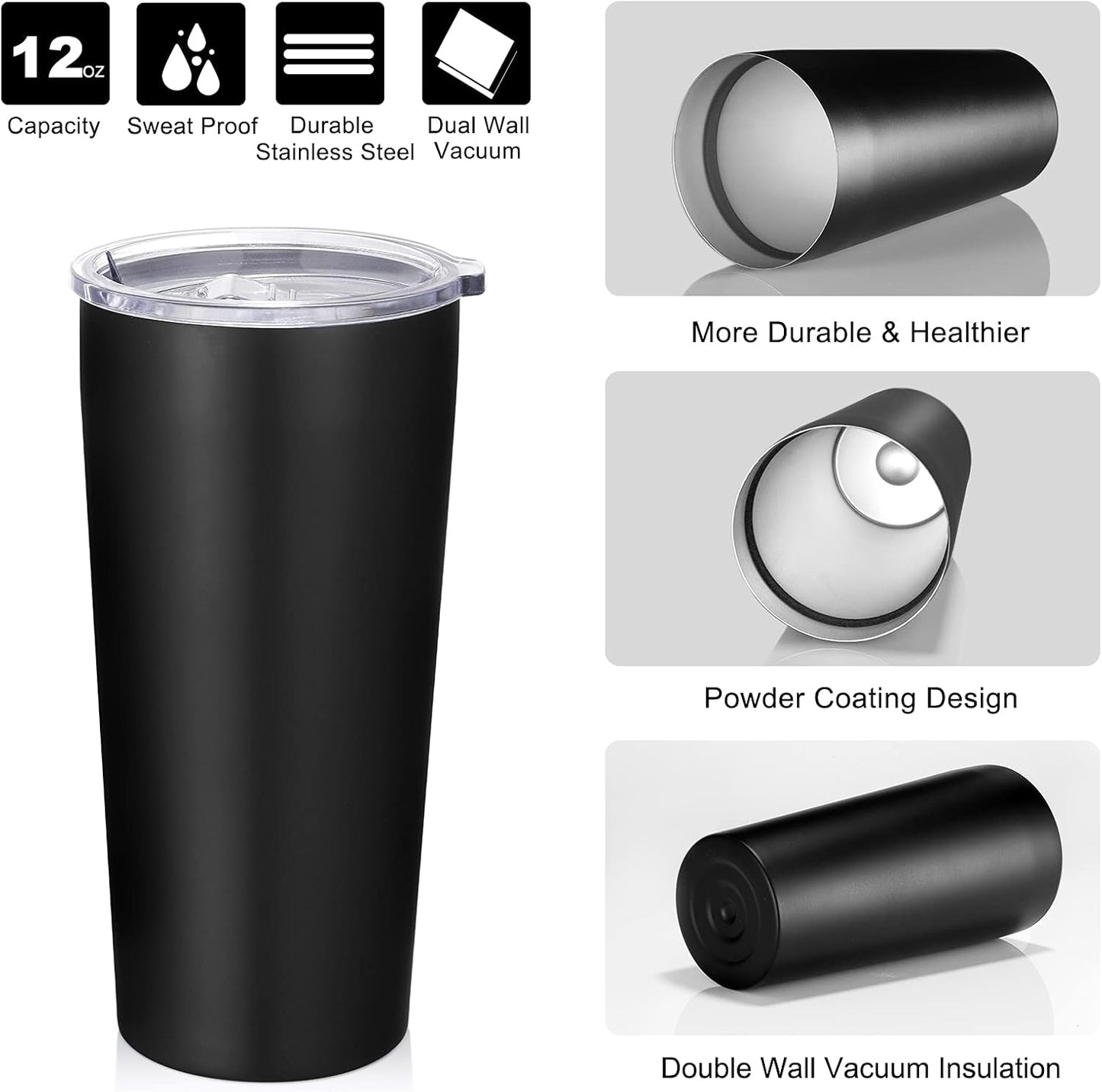VEGOND 20oz Tumbler Bulk with Lid and Straw 6 Pack, Stainless Steel Vacuum Insulated Tumbler, Double Wall Coffee Cup Travel Mug, Black