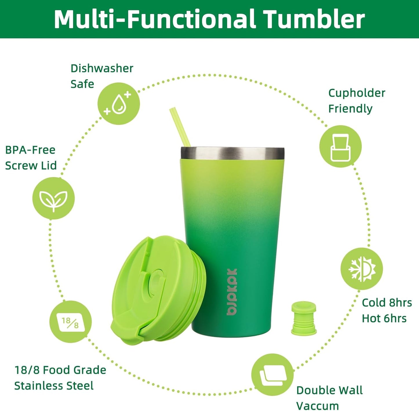 BJPKPK 18oz Tumbler With lid And Straw Stainless Steel Travel Coffee Mug Insulated Tumblers Cups,Bamboo Grove