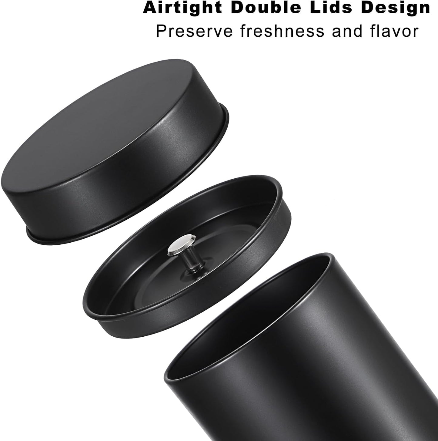 JUXYES 12 Pack Tea Tins Canister with Airtight Double Lids, 16 oz Loose Leaf Tea Storage Airtight Kitchen Canisters Tins Can Box for Storage Loose Tea Coffee Herbs and Spices, Black