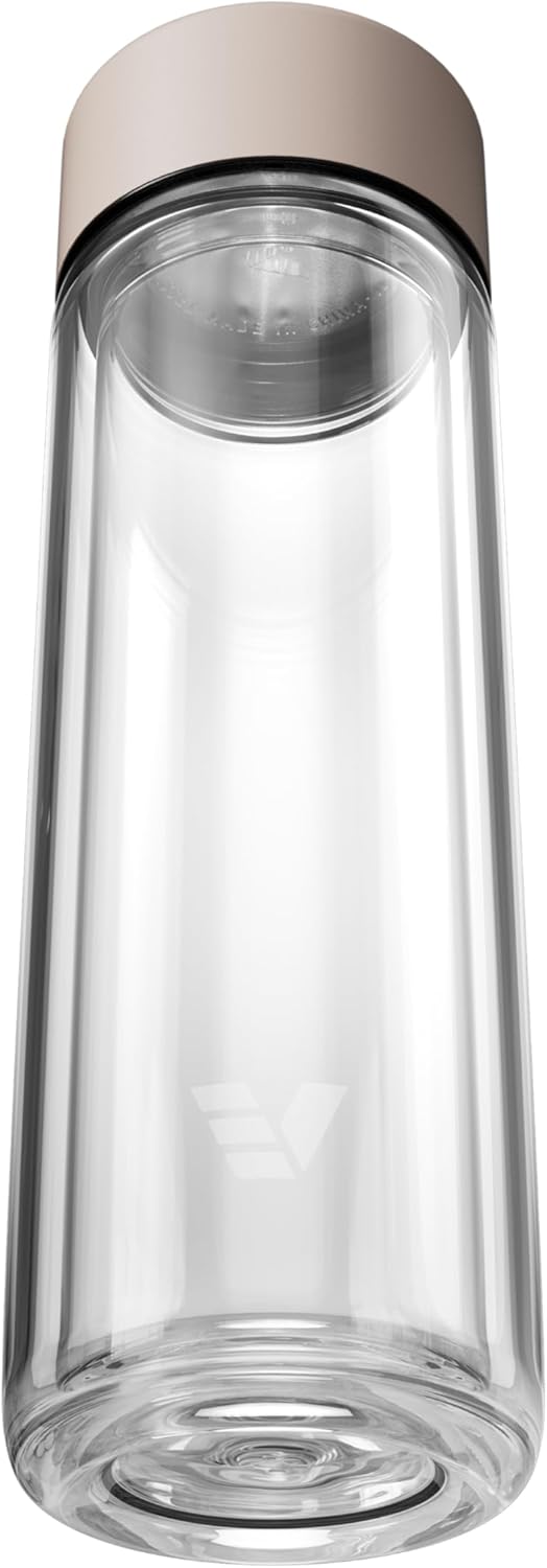 Glass Multi Tea Infuser Bottle 14oz - Double Wall Borosilicate Glass Flask | No Plastic Touches Contents | Perfect for Office or Home - Beige