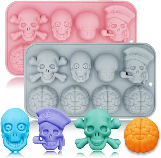 Halloween Chocolate Mold Silicone,2pcs Cavity Candy Gummy Mold with Skull and Brain for Baking Chocolate Jelly Gummy Desser