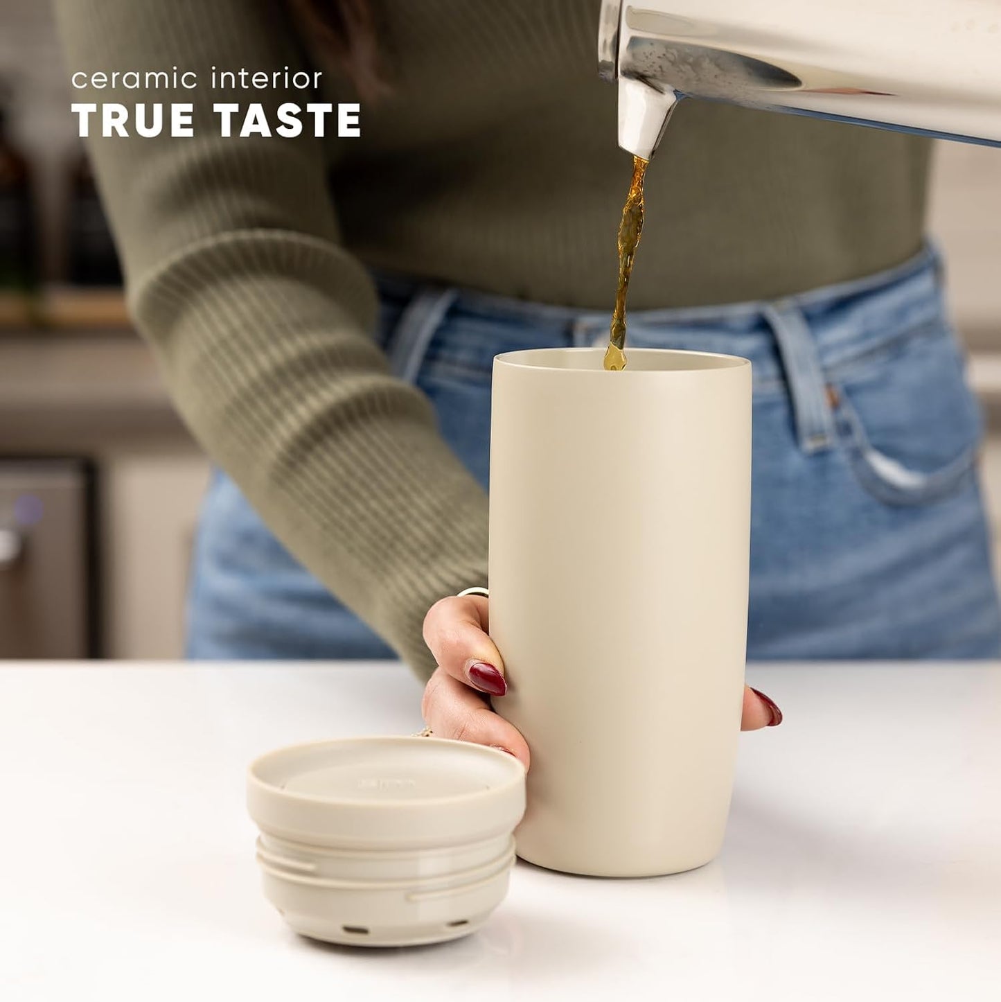 Simple Modern Travel Coffee Mug Tumbler with 360° Lid | Ceramic-Lined Insulated Stainless Steel Cold Brew Iced Coffee Cup | Gifts for Women Men Her Him | Voyager Signature | 12oz | Cream Terrazzo