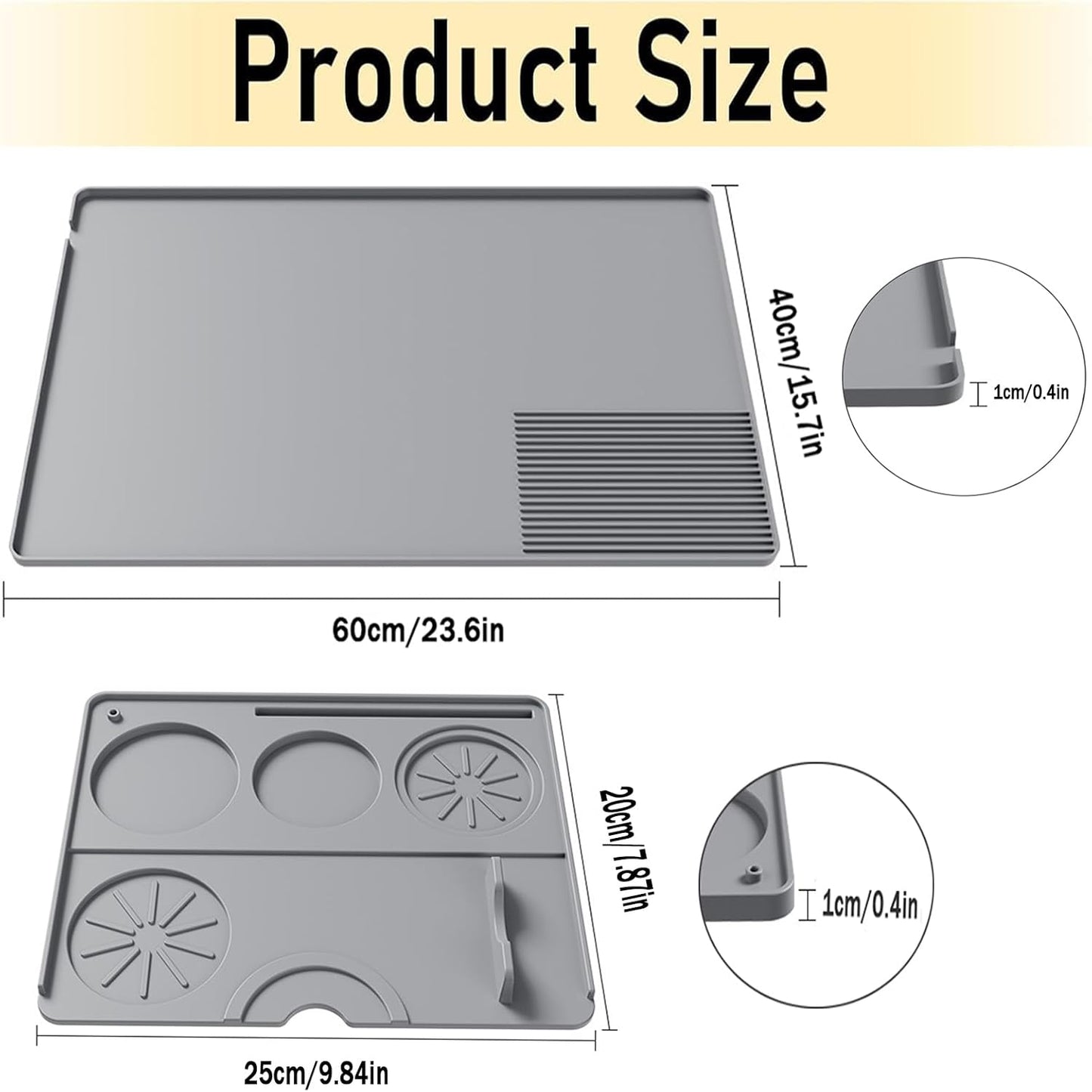 Silicone Coffee Mat With Espresso Tamping Mat,Leak-Proof and Non-Slip,Suitable for Kitchen Station Pad Accessories Fits Under Coffee Maker & Dish Rack to Keep the Countertop Clean-Gray