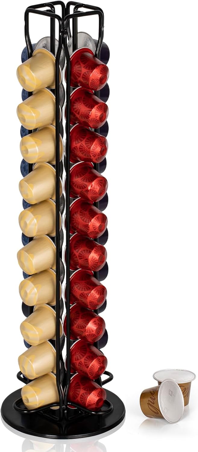 RECAPS Coffee Pod Holder Stand Compatible with Nespresso OriginalLine, Rotatable Coffee Capsules Carousel for 40 Pods, Space-Saving Countertop Storage Rack Organizer（Black）