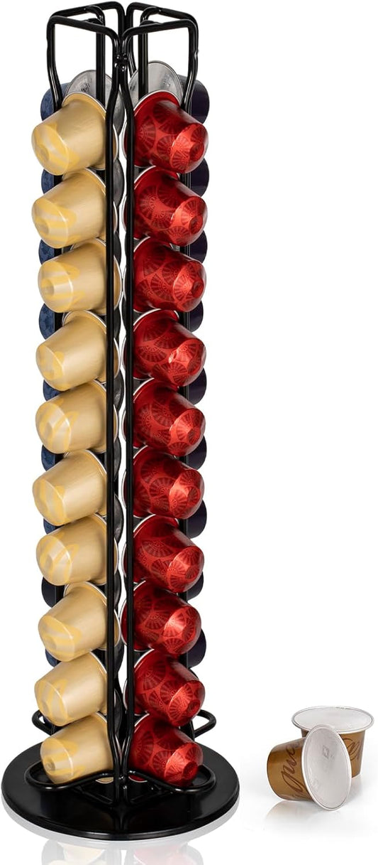 RECAPS Coffee Pod Holder Stand Compatible with Nespresso OriginalLine, Rotatable Coffee Capsules Carousel for 40 Pods, Space-Saving Countertop Storage Rack Organizer（Black）