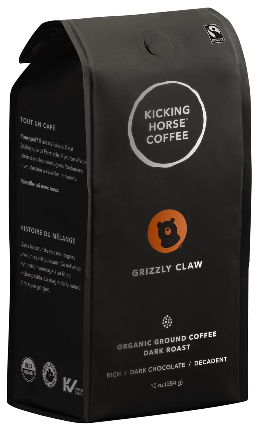 Kicking Horse Coffee Grizzly Claw, Dark Roast, Ground, Certified Organic, Fairtrade, Kosher, Black, 60 Oz, Pack of 6