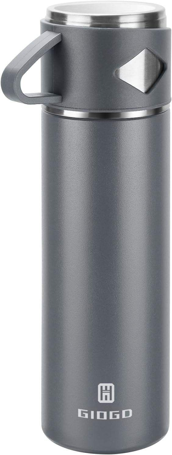 Stainless Steel Thermo 700ml/23.7oz Vacuum Insulated Bottle with Cup for Coffee Hot drink and Cold drink water flask.(Gray,Single)