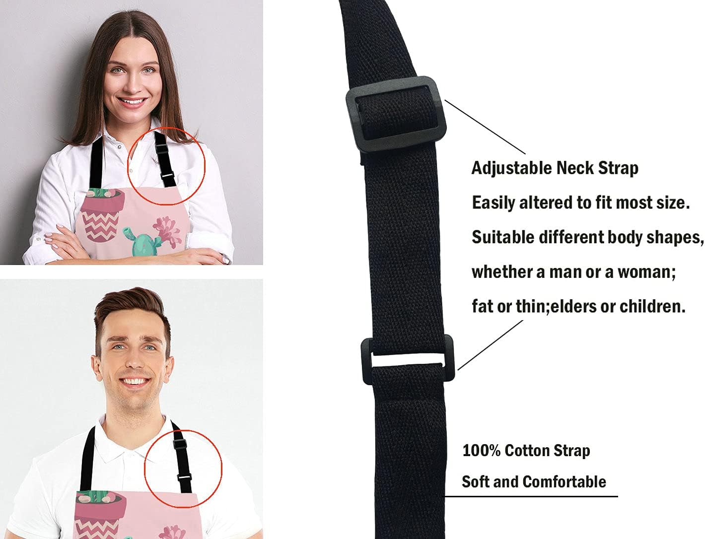 Cactus Bib Apron with Adjustable Neck for Men Women,Suitable for Home Kitchen Cooking Waitress Chef Grill Bistro Baking Apron