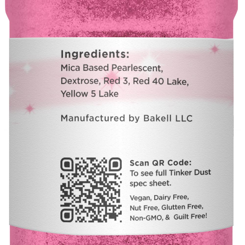 Neon Pink BAKELL Edible Glitter, 45 Grams | TINKER DUST Edible Glitter | KOSHER Certified | 100% Edible Glitter | Cakes, Cupcakes, Cake Pops, Drinks, Dessert Vegan Glitter & Dusts (45g Shaker, Neon Pink)
