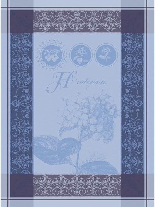 Garnier Thiebaut Hortensia Blue (Blue Hydrangea) French Kitchen Towel 22"x30", Cotton, Jacquard