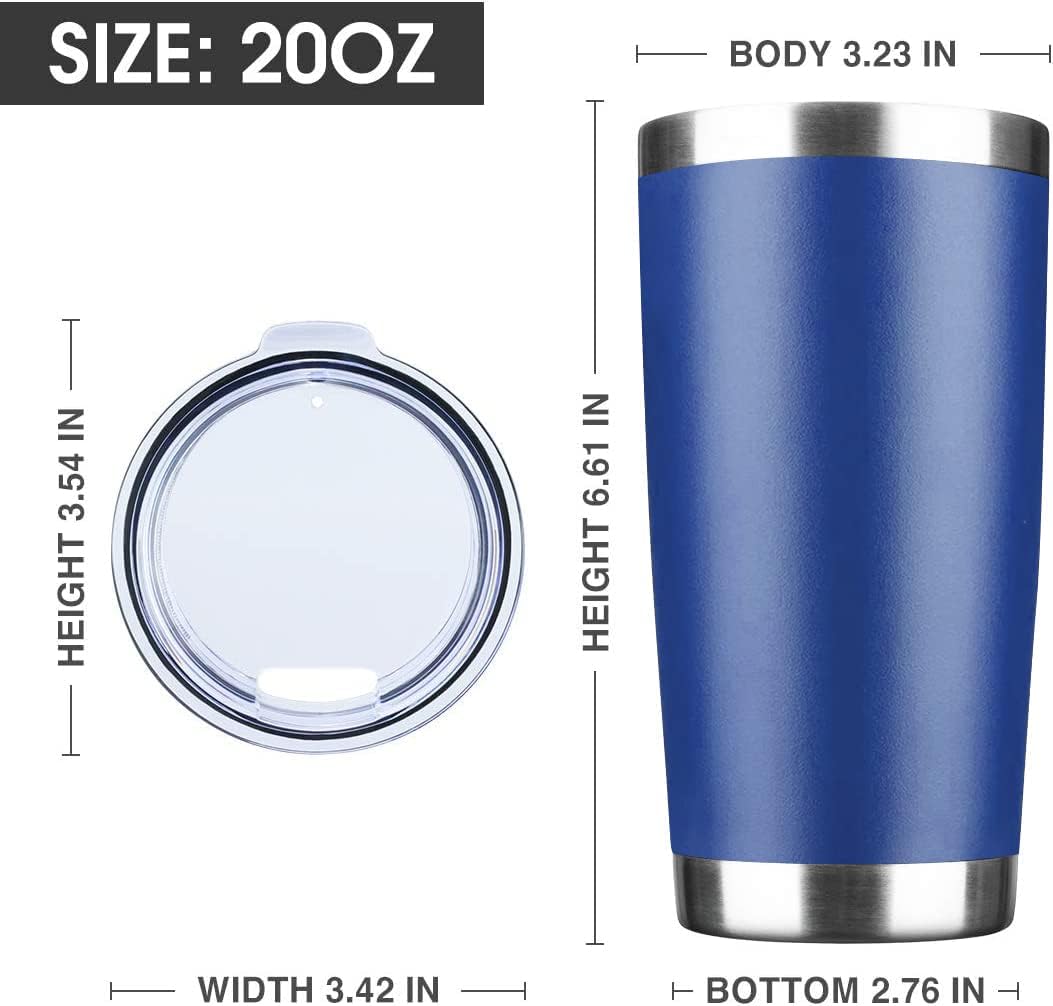 20oz Tumbler Stainless Steel Vacuum Insulated Mug with Lid, Double Wall Travel Mug, Durable Powder Coated Coffee Cup, Suitable for Ice Drinks and Hot Beverage (New Blue 6 pack)