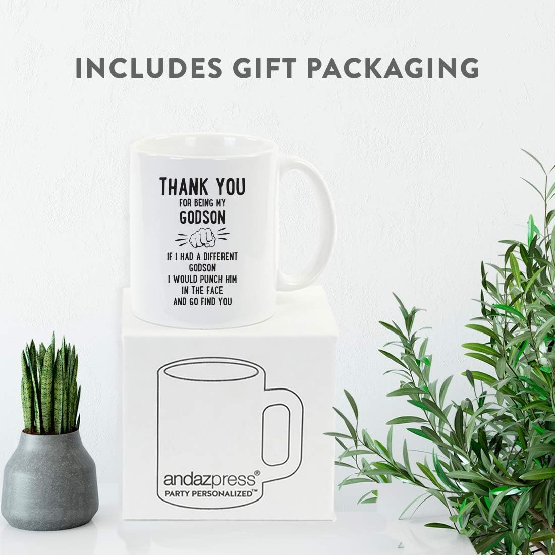 Andaz Press Funny Family 11oz. Coffee Mug Gift, Thank You for Being My Godson, Punch in Face, 1-Pack, Christmas Birthday Drinking Cup Present Ideas