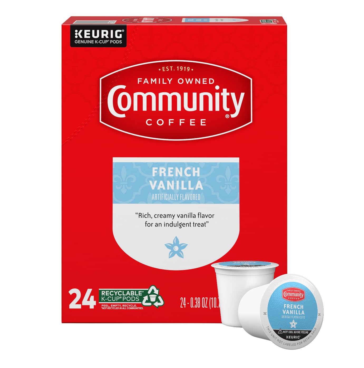 Community Coffee French Vanilla Flavored 24 Count Coffee Pods, Medium Roast, Compatible with Keurig 2.0 K-Cup Brewers, 24 Count (Pack of 1)