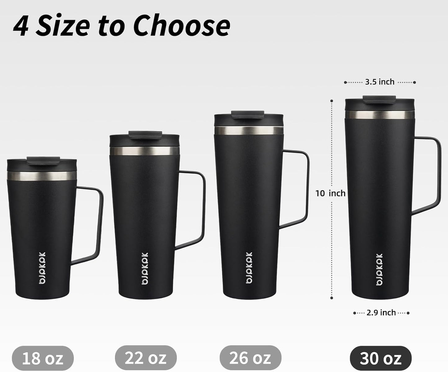 BJPKPK Insulated Tumbler with Handle, 30oz Insulated Tumblers with Lid and Straw, Stainless Steel Metal Water Bottles, Coffee Travel Mugs, Cups, Black