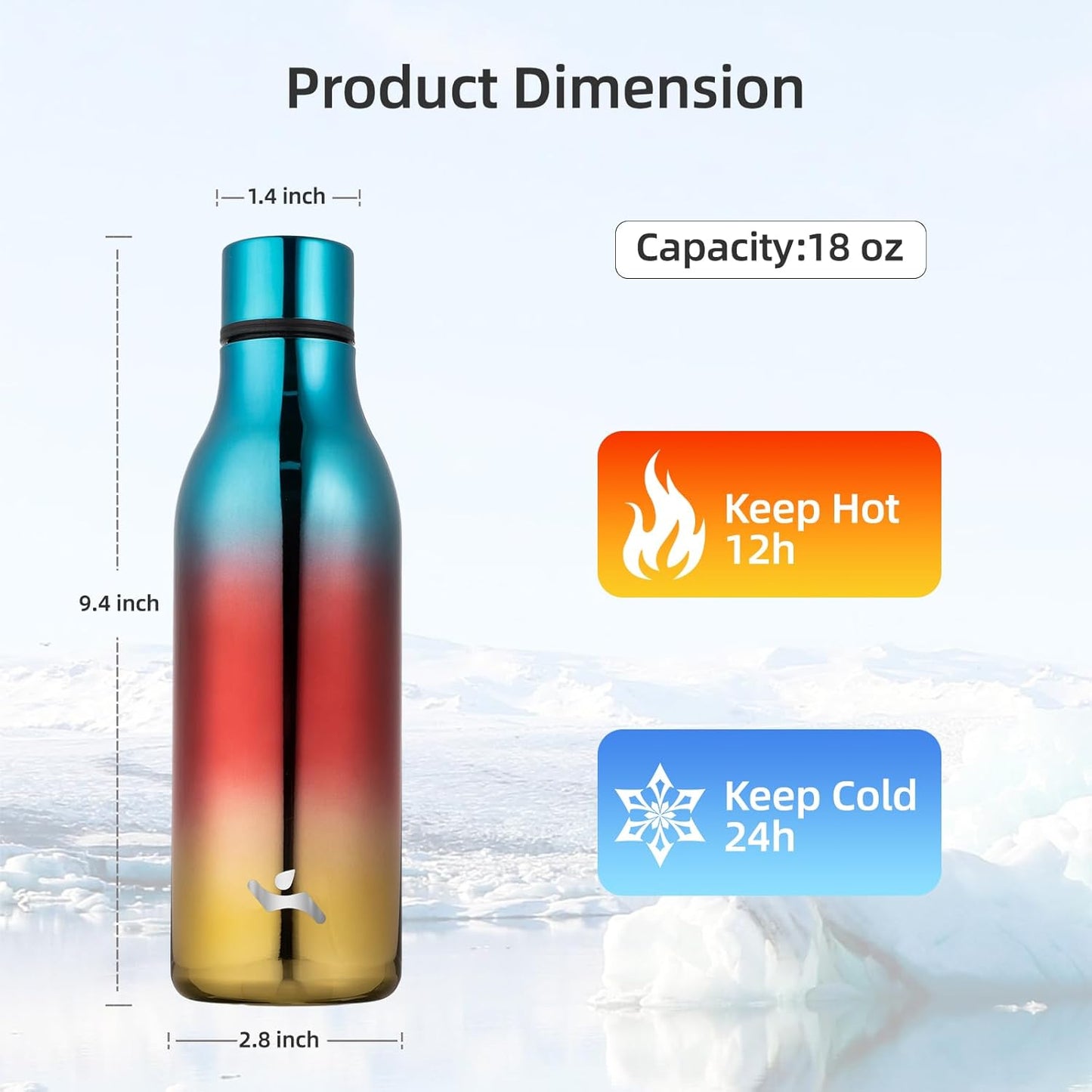 Insulated Water Bottle with Strap,18 oz Double Wall Stainless Steel Vacuum Bottles Metal Water Flask,Caribbean Sunrise