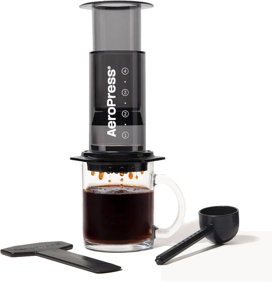 AeroPress Clear Black Coffee Press – 3 In 1 Brew Method Combines French Press, Espresso, Full Bodied Coffee Without Grit or Bitterness, Small Portable Coffee Maker for Camping & Travel, Black