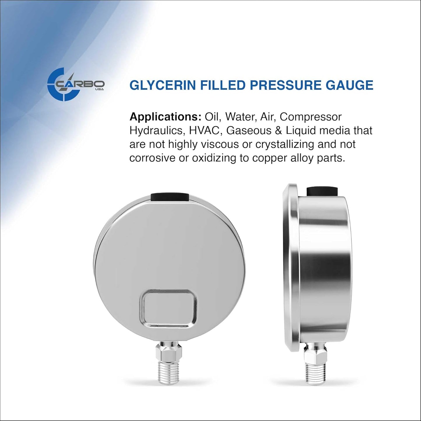 Stainless Steel Pressure Gauge Dual Display (0-60 psi/kPa) - 2 1-2" Glycerine Liquid Filled Water Air Oil Gas Gauge with Polycarbonate Lens & Brass Connection - 1/4" NPT Lower Mount