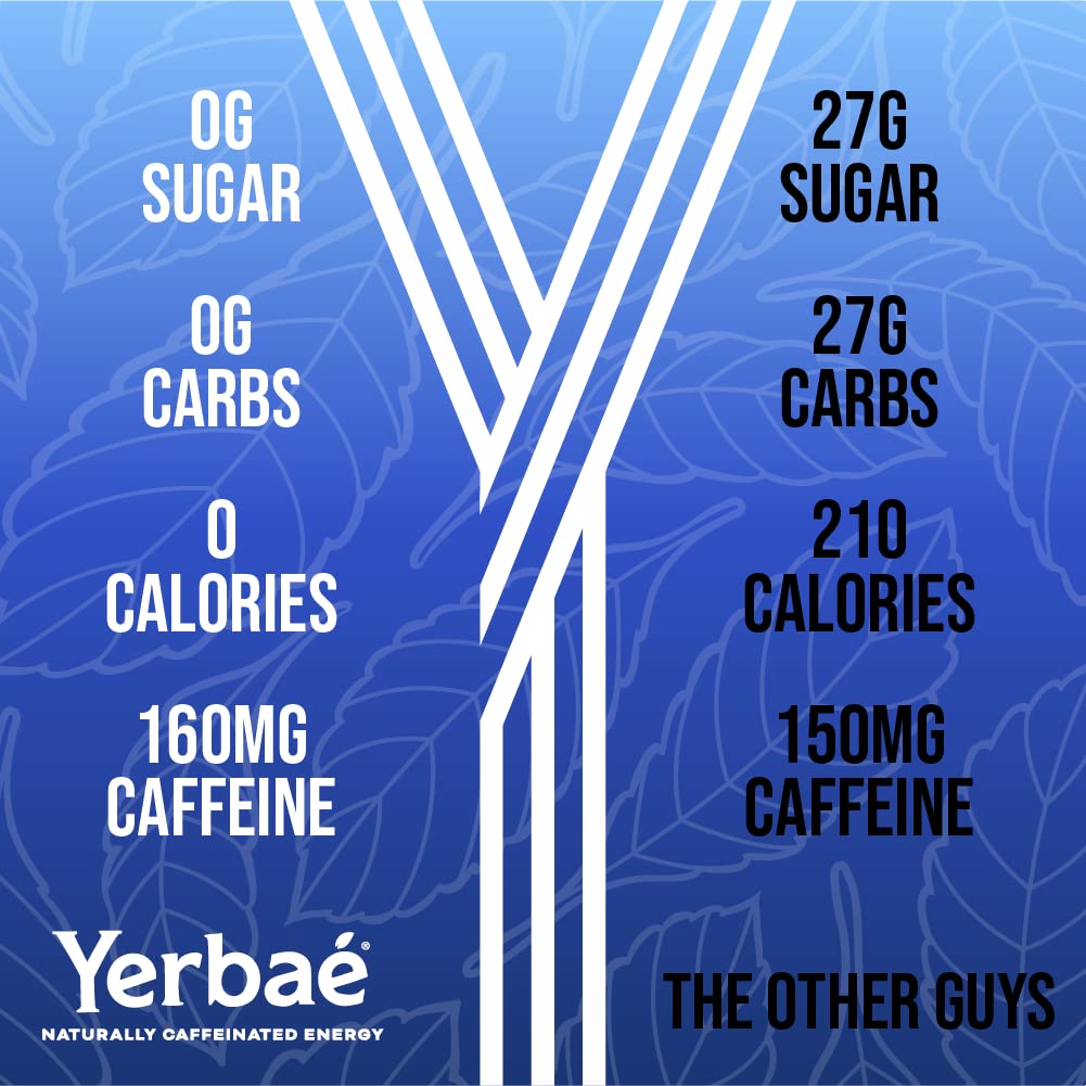 Yerbaé Energy Seltzer - Acai Blueberry, No Sugar/Calories/Carbs. Energized by Yerba Mate, Naturally Caffeinated, Plant-Based, Healthy Alternative to Coffee Sugary Sodas, Pack of 12, 12oz cans