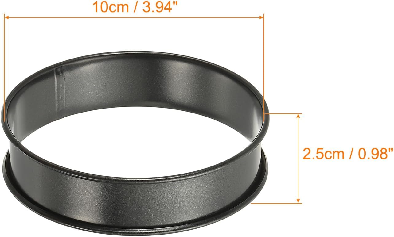 HARFINGTON 6pcs Crumpet Rings 3.94" Nonstick Round Cake Ring Stainless Steel Double Rolled English Pastry Rings for Kitchen Baking Crumpet Dessert, Black