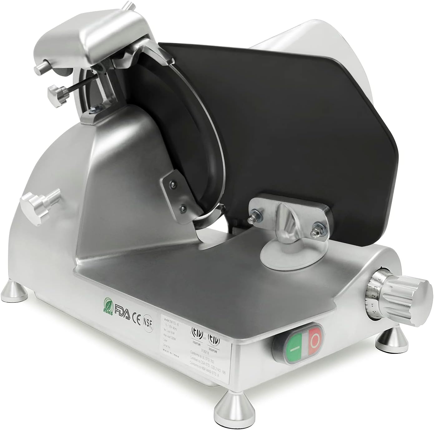 KWS MS-10ET All Metal 320W Electric Meat Slicer 10-Inch with Non-sticky Teflon Blade & Extended Back Space, Frozen Meat/Cheese/Food Slicer Low Noise Commercial and Home Use [ ETL, NSF Certified ]