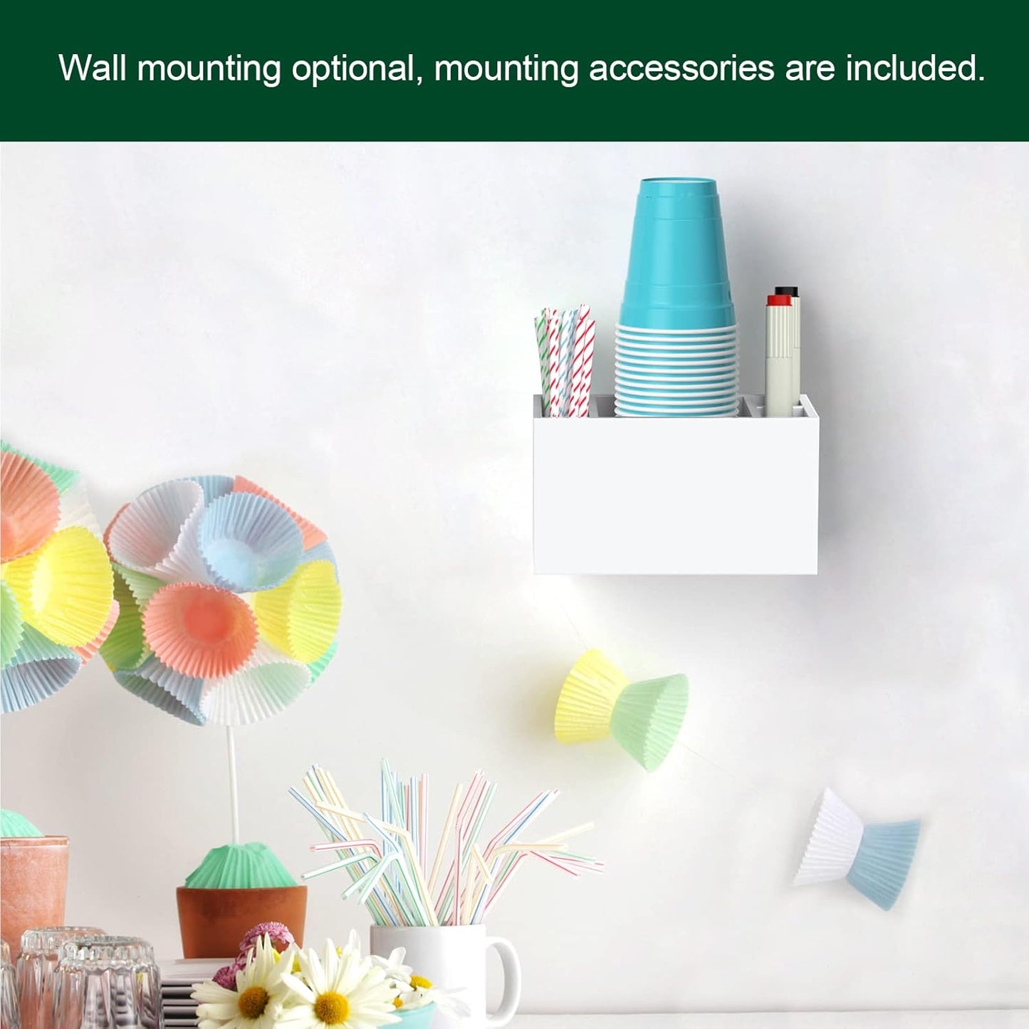 Cup Holder with Marker Slot, Party Cup Dispenser Acrylic Cup Organizer Mark Your Cup and Drink Up Caddy Modern Bar Counter Decor, White