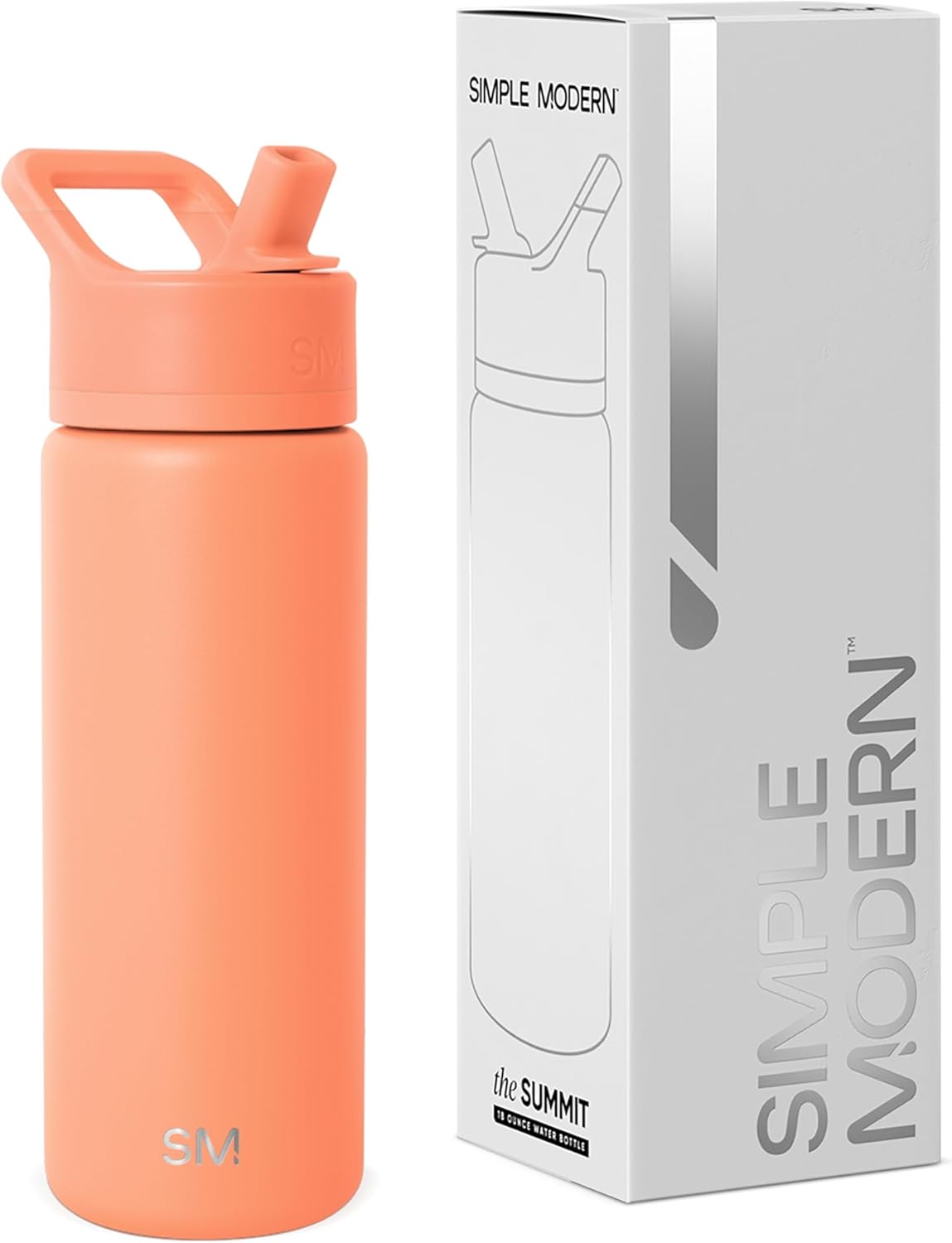 Simple Modern Kids Water Bottle with Straw Lid | Vacuum Insulated Stainless Steel Metal | Reusable Leak Proof BPA-Free Thermos for School | Summit Collection | 18oz, Clementine