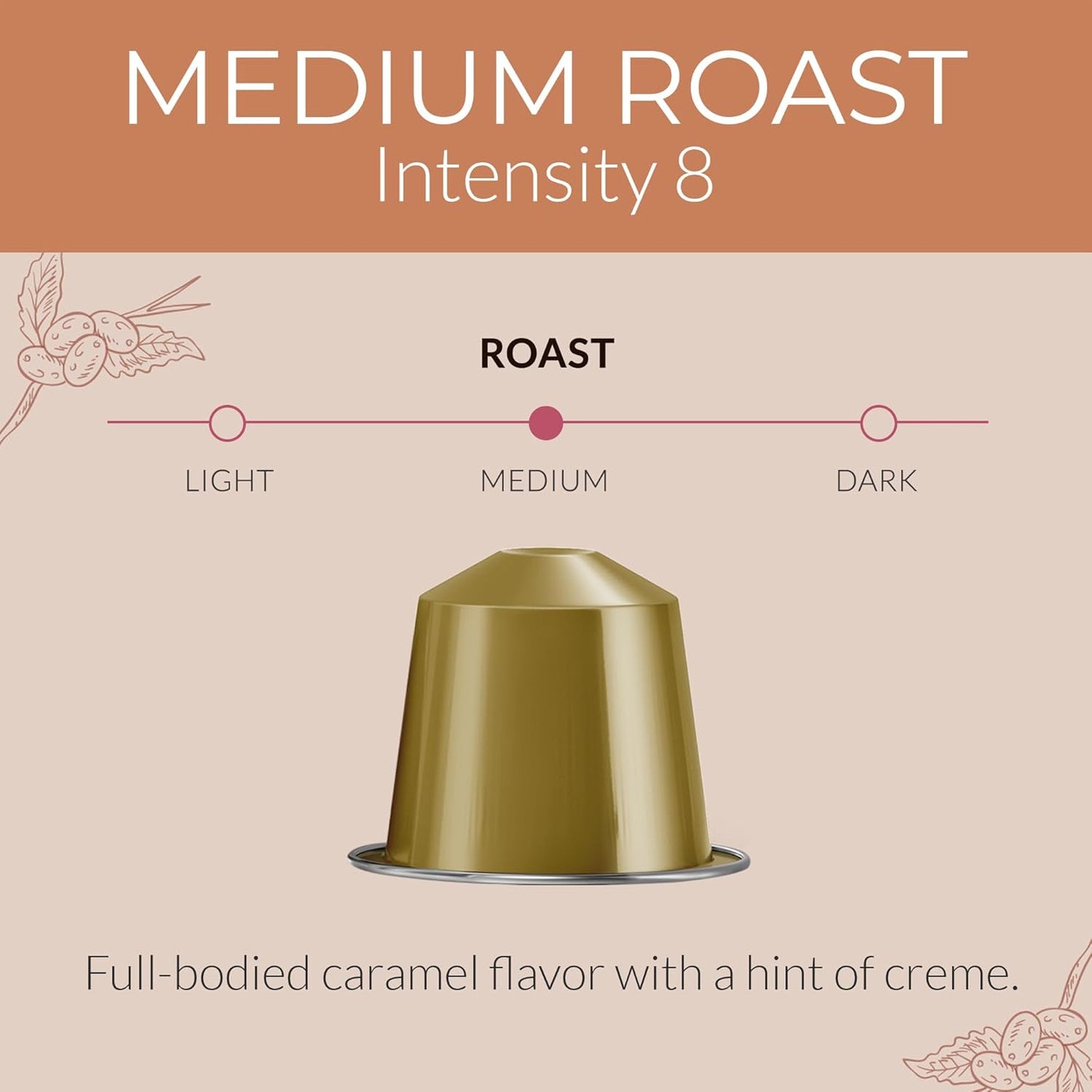 Camilla’s Heritage - Intensity 8 Caramel Flavored Espresso Coffee, Gourmet Espresso Cups, 60 Coffee Pods