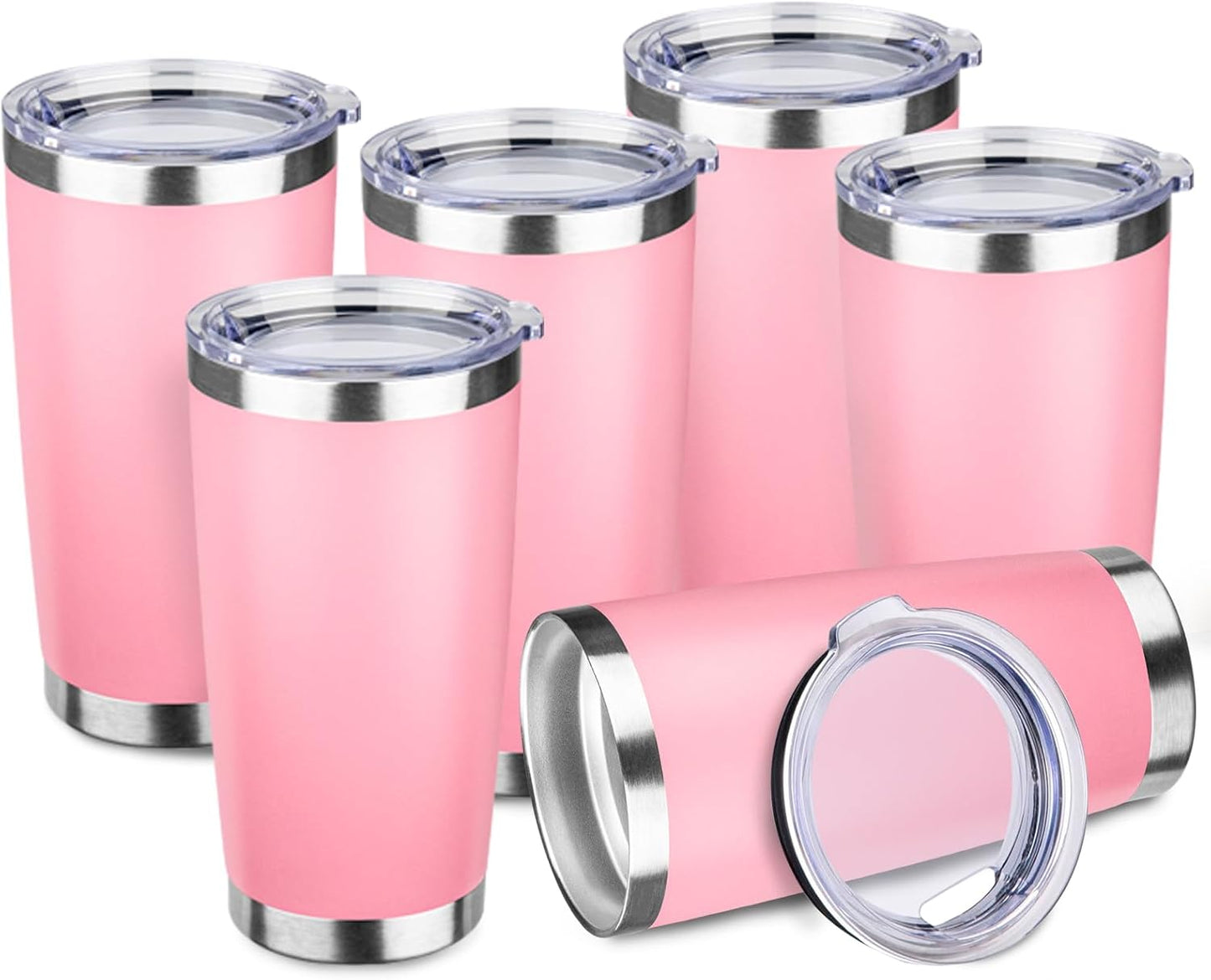 StarSpeed 20oz Tumbler Bulk with Lid, Stainless Steel Insulated Tumblers Double Wall Vacuum Insulated Travel Mug, Powder Coated Coffee Cups for Hot and Cold Drinks(Lght Pink,6)