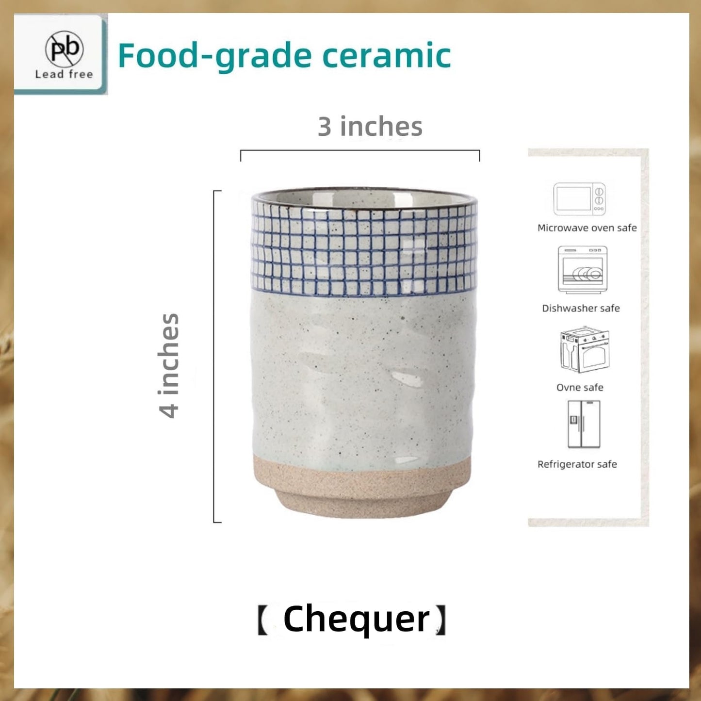 Stoneware Coffee Bar Utensil Holder Tea & Coffee Spoon & Stirrer Holder for Stir Stick Straw Teaspoon Holder Spoon Cup Small Utensil Jar (Blue Chequer)