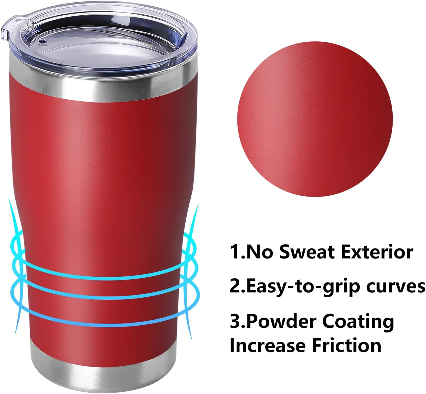 DOMICARE 20oz Tumbler with Lid Stainless Steel Tumblers Bulk, Double Wall Vacuum Insulated Coffee Travel Mug Powder Coated Tumbler, 4 Pack Red