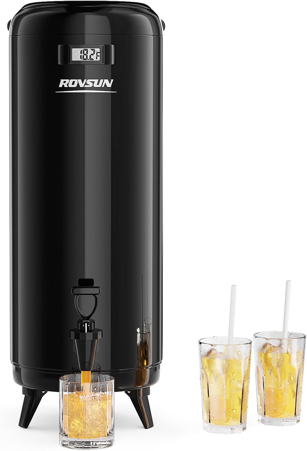 ROVSUN 4.8 Gallon Insulated Beverage Dispenser, Stainless Steel Hot and Cold Drink Dispenser, Ice and Hot Drink Server w/Spigot, Hot and Cold Beverage Server for Coffee, Tea, Milk & Juice