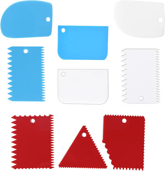 Cake Smoother Scraper Dough Scraper Tools Set,Cake Icing Scraper Smoother,Reusable Bread Cream Pizza Cutter,Flexible Plastic Pastry Cutter,For Baking Cake Edge Stripe Decorating Comb(9Pcs,Multicolor)