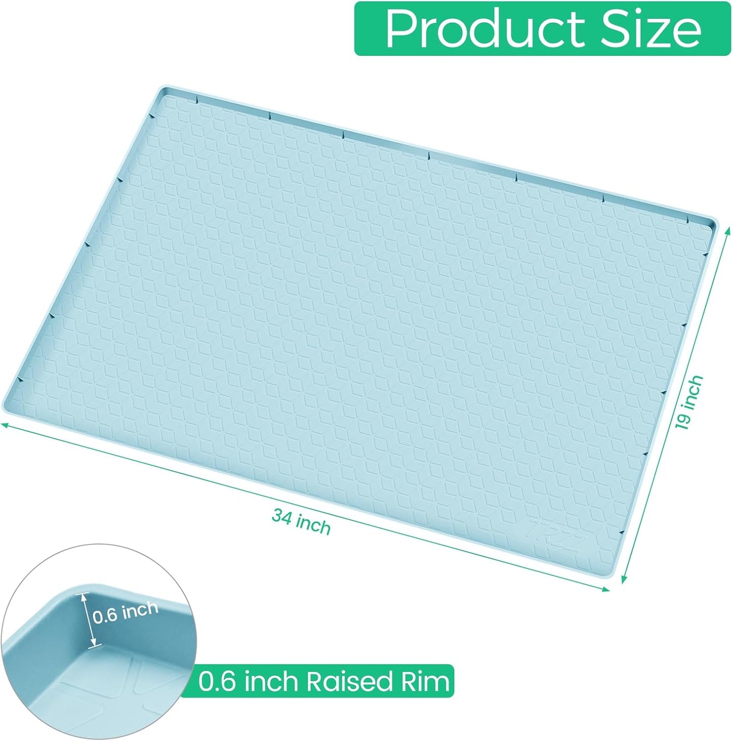 TRZZ Silicone Waterproof Under Sink Mat 34" x 19", Drip Tray and Cabinet Liner for Kitchen and Bathroom, Prevents Water Damage and Organizes Cabinets (Light Blue)
