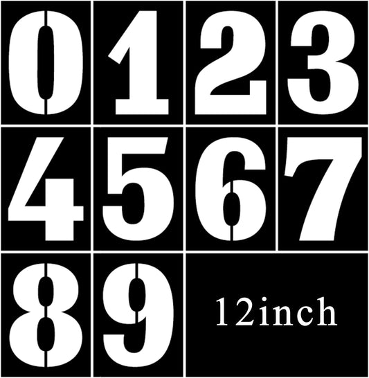12 Inch Number Stencils Set, 0-9 Plastic Address Number Stencils Reusable Cake Digital Templates for Painting on Wall,Wood,Rock,Mailbox and DIY Art Projects