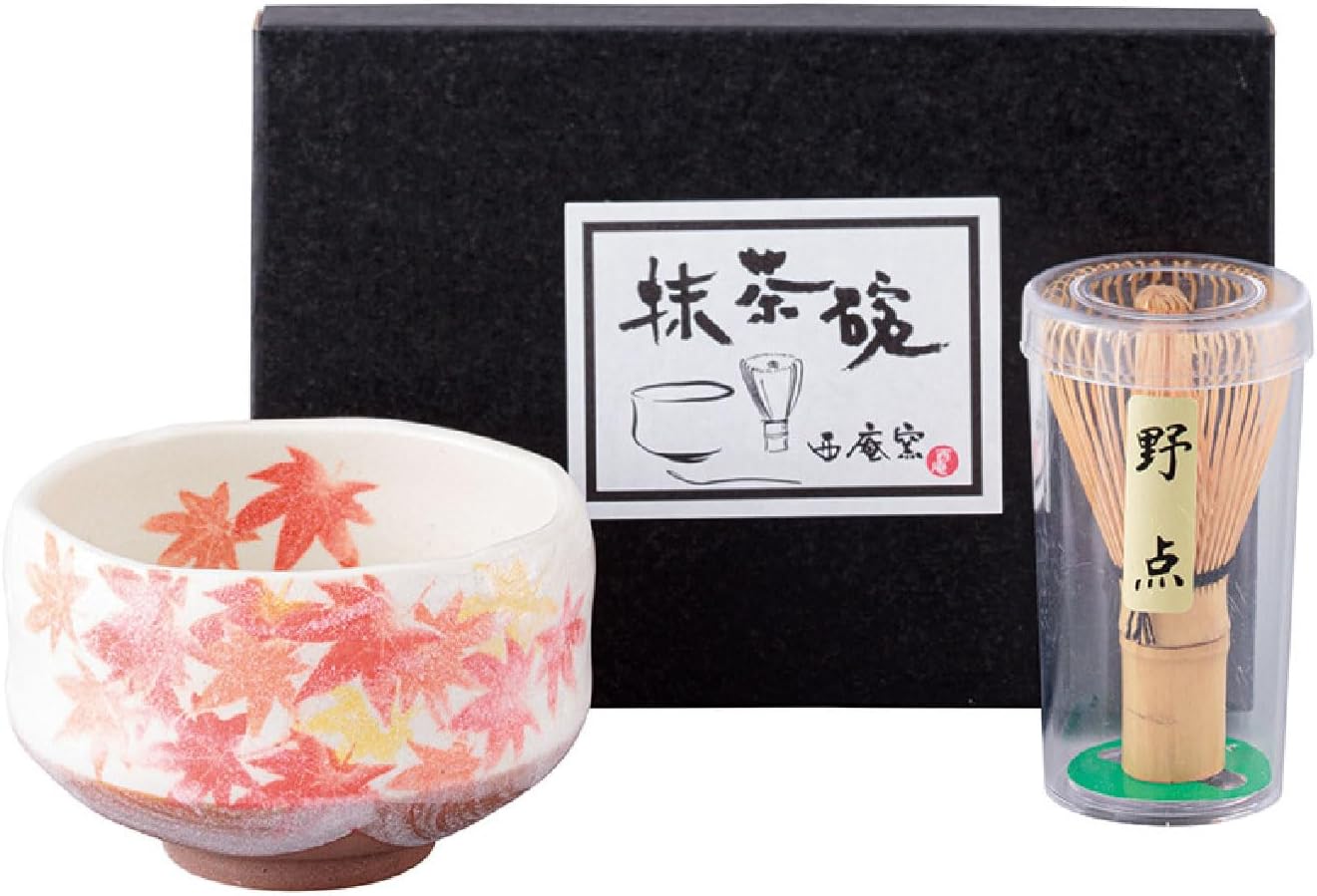 Japanese Traditional Mino Ware Handcrafted Mini Matcha Chawan Tea Bowl Cup Set With Chasen Bamboo Tea Whisk Ceremony Tableware Pottery (Shino Momiji)