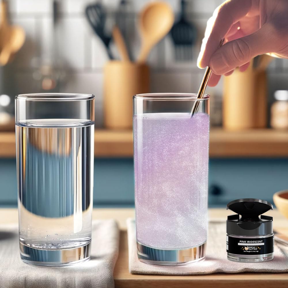 Pink Iridescent BREW GLITTER Edible Glitter For Drinks, Cocktails, Beer, Garnish Glitter & Beverages | 100% Edible & Food Grade | Vegan, Gluten, Nut Free (25g Spray Pump, Pink Iridescent)