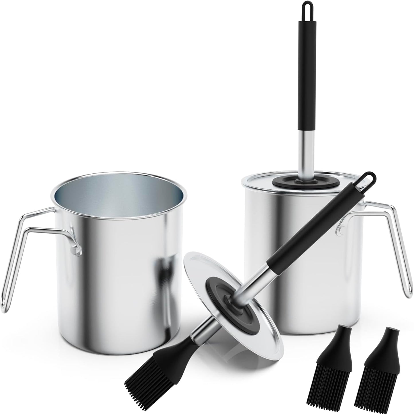 Geesta Adjustable Sauce Pot and Basting Brush Set, Long Stainless Steel Basting Brush for Cooking, Smoking, Fathers Day Grilling Gifts for Men Smoker Accessories, Large Capacity Grilling Tools, 2 Pack