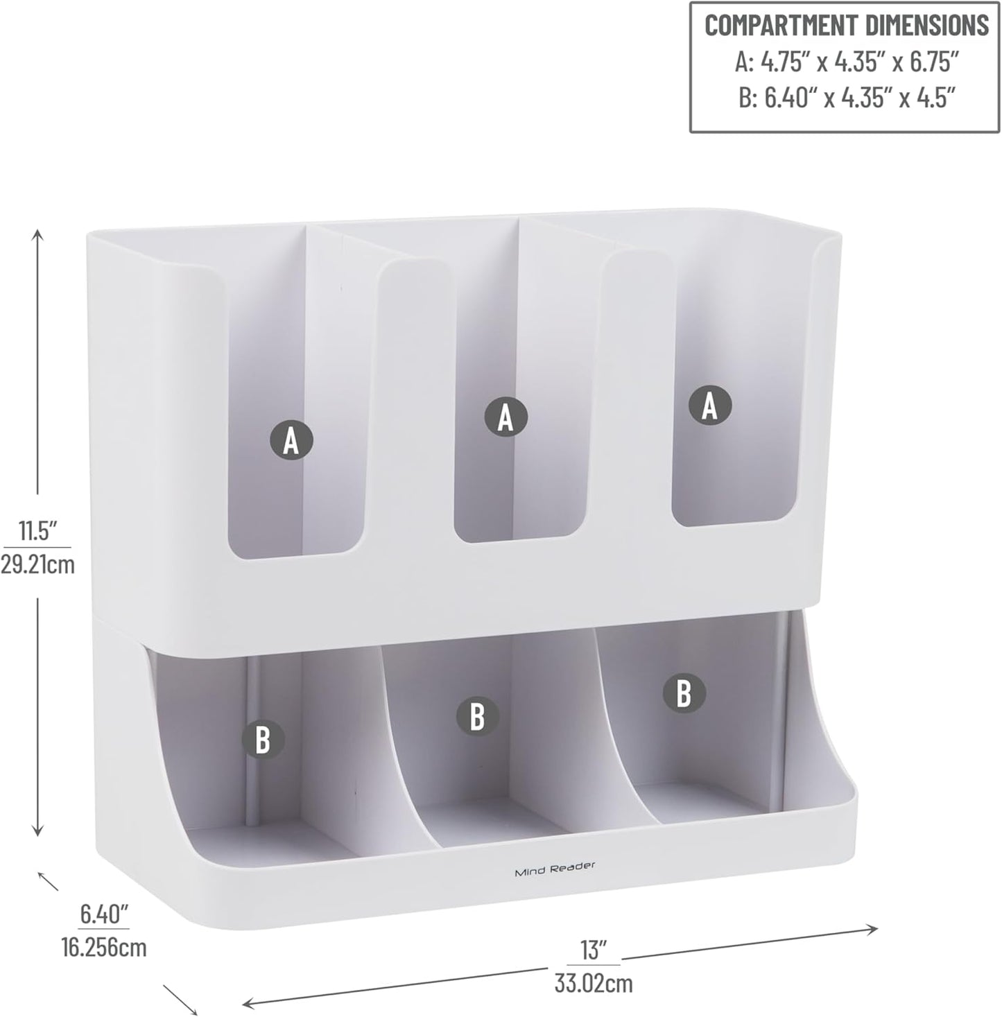 Mind Reader 6 Compartment Upright Breakroom Coffee Condiment and Cup Storage Organizer, White