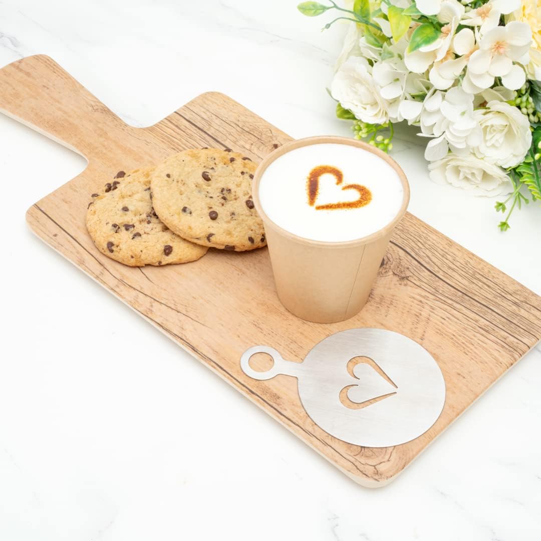 Restaurantware Restpresso 4.75 Inch Latte Stencil Set 8 Heat-Resistant Coffee Stencils - Coffee Art Templates Decorate Cupcakes Cakes or Cookies Stainless Steel Cappuccino Stencil Set