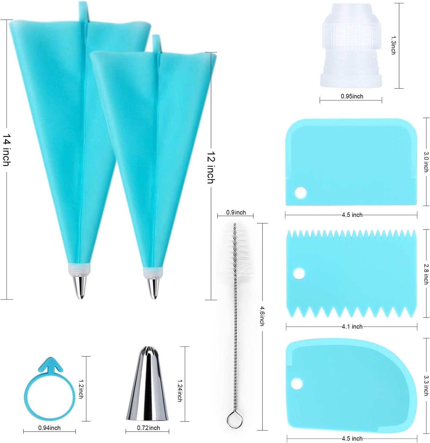 34-Piece Cake Decorating Kit – Piping Bags and Tips Set with 24 Stainless Steel Tips, 2 Reusable Silicone Piping Bags, 3 Smoothers, 2 Couplers, 2 Bag Ties, and 1 Brush for Baking & Cake Decorating