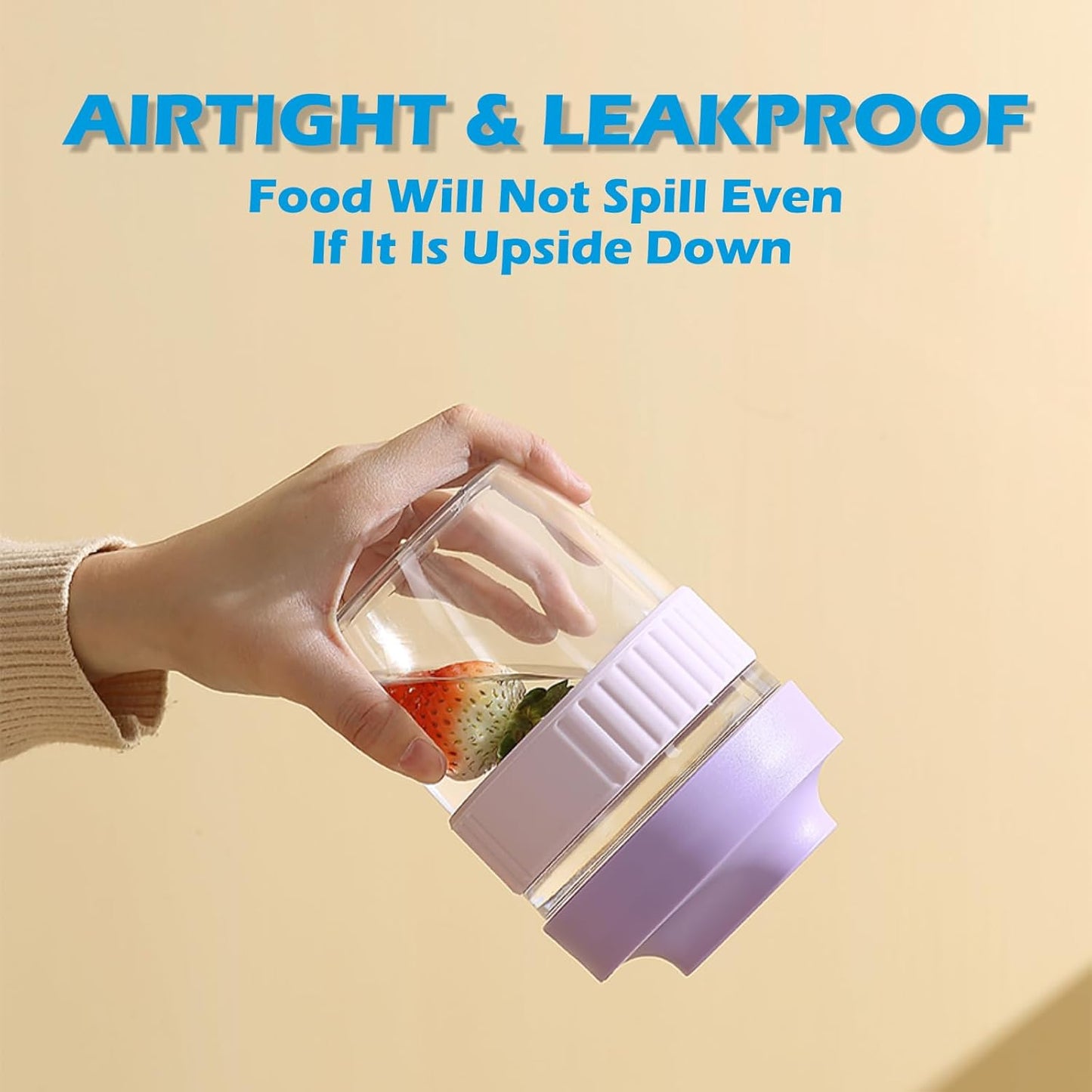 Breakfast On The Go Cups, Overnight Oats Containers With Lid And Folding Spoon, Take And Go Yogurt Cereal Snack Parfait Salad Containers For Lunch, Fruit & Vegetable Jar, 20 oz(Purple)